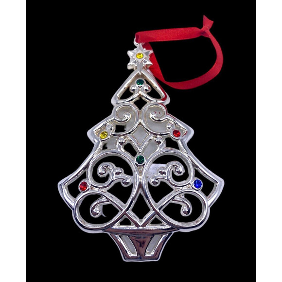 Lenox Christmas Ornament Tree Heavy Metal Silver Tone Sparkle and Scroll NEW 4" - Picture 1 of 7